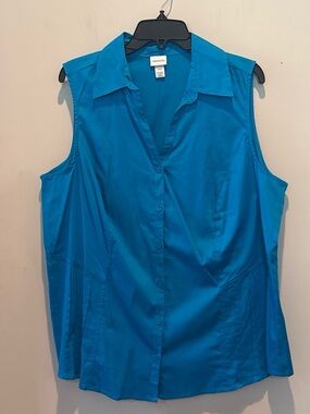 Venezia Sleeveless Button-Down Top - Teal Blue